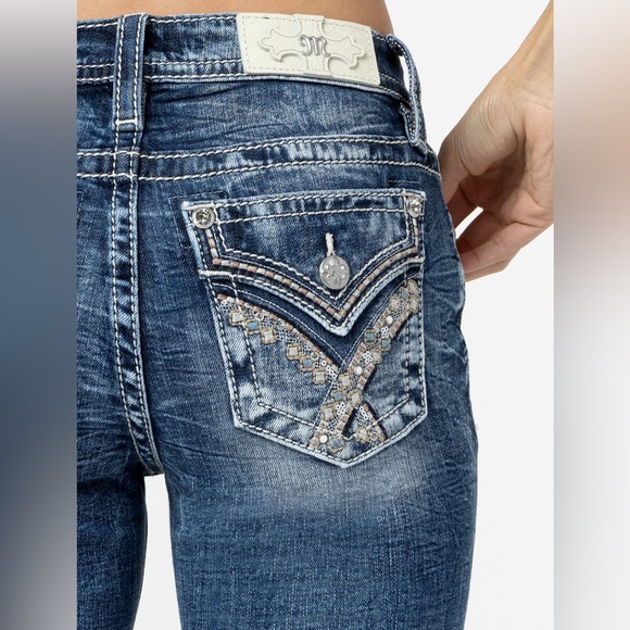 Miss Me Pink and Blue Hues Bootcut Jeans Sz 38 - Picture 1 of 12